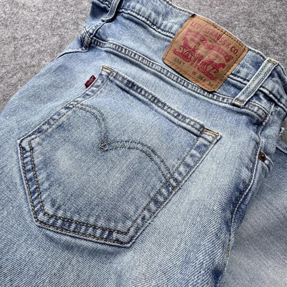 Levi's 514 Jeans Mens 34x30 Blue Light Wash Straight Leg Denim Pants Casual